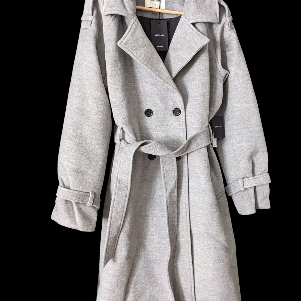 NEW Matt & Nat large Gray Double-Breasted Trench Coat Women